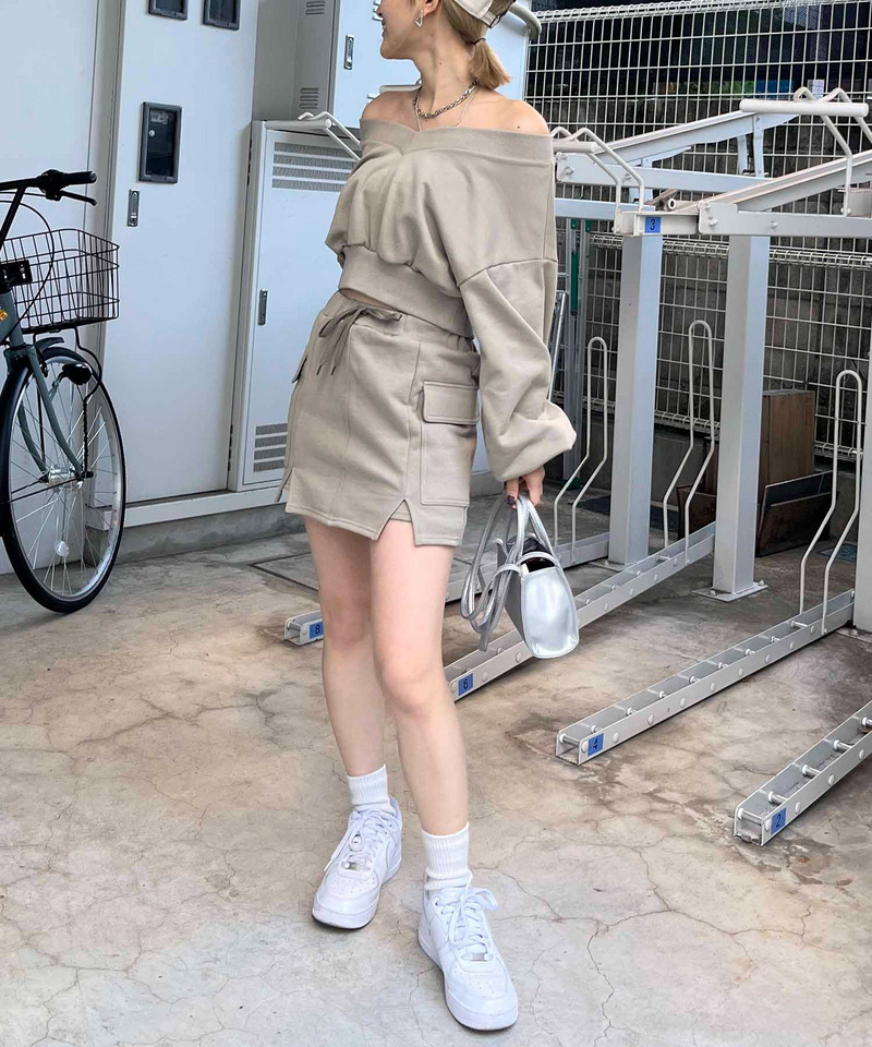 スウェットオフショルトップス 詳細画像 カーキ 3