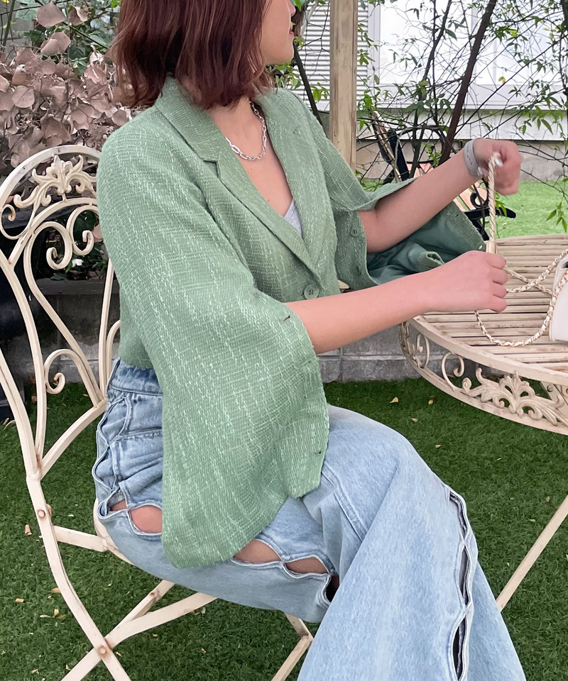 サマーツィードショートケープジャケット 詳細画像 グリーン 2