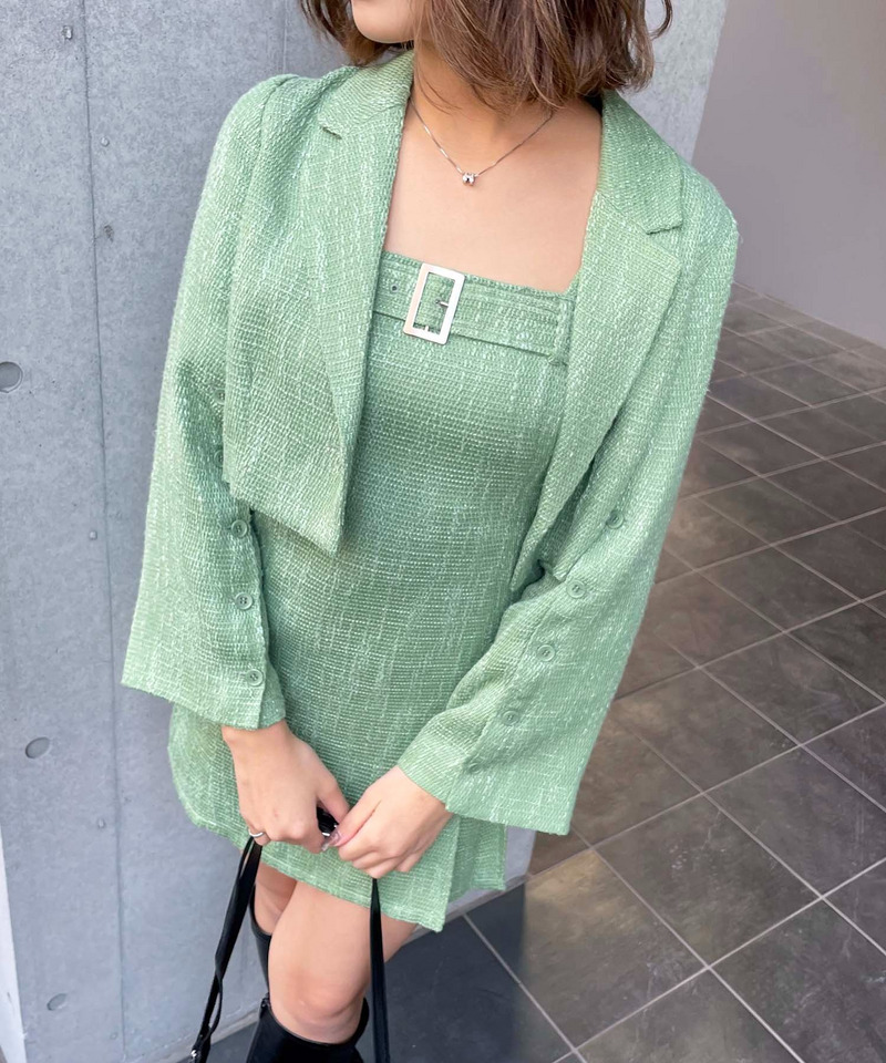 サマーツィードショートケープジャケット 詳細画像 グリーン 3