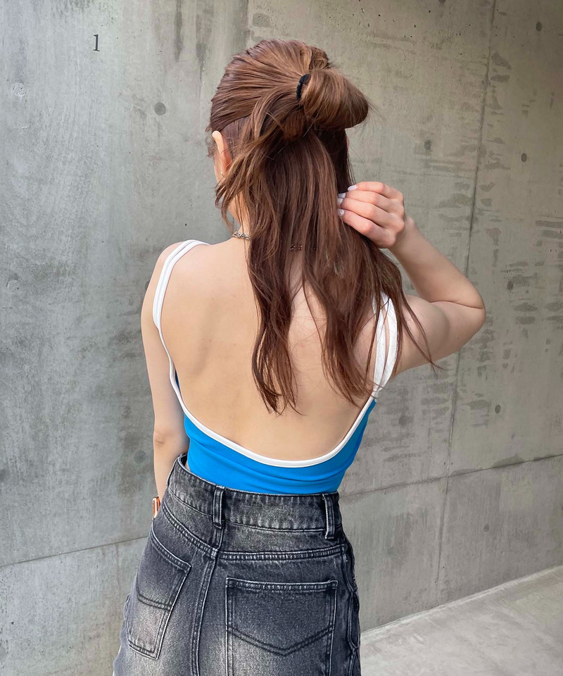 パット付きパイピングキャミソール 詳細画像 ブルー 2