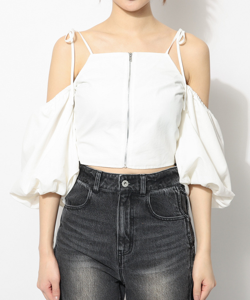 オープンショルダーフロントZIPブラウス 詳細画像 ドット 12