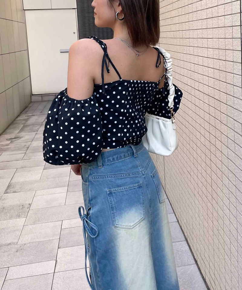 オープンショルダーフロントZIPブラウス 詳細画像 ドット 4