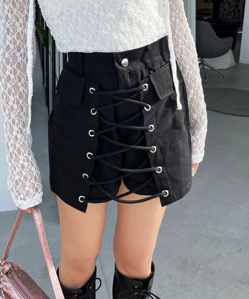 ラップ付きレースアップショートパンツ 詳細画像
