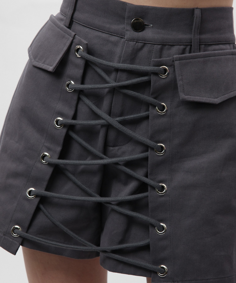 ラップ付きレースアップショートパンツ 詳細画像 グレー 12