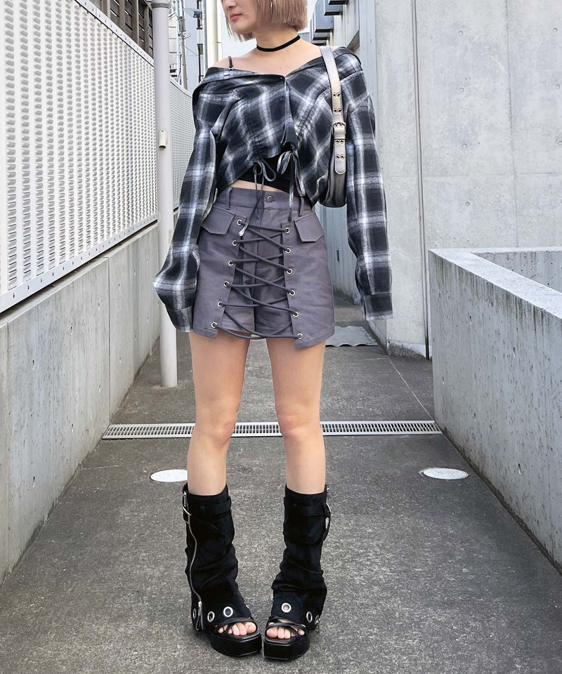 ラップ付きレースアップショートパンツ 詳細画像 グレー 2