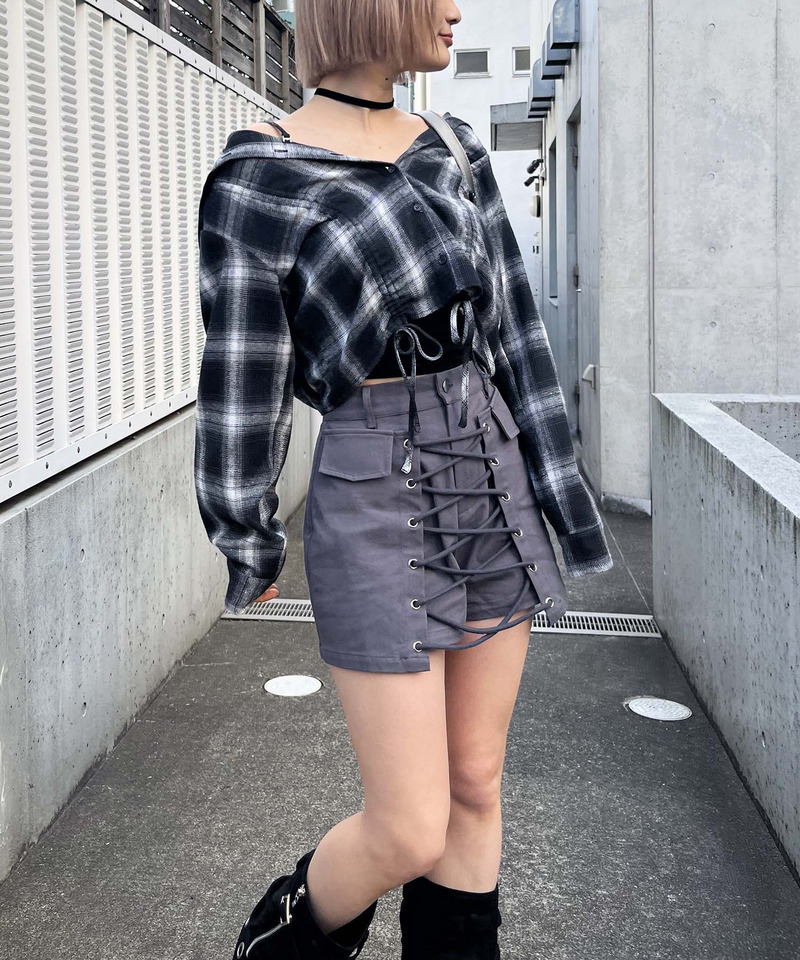 ラップ付きレースアップショートパンツ 詳細画像 グレー 3