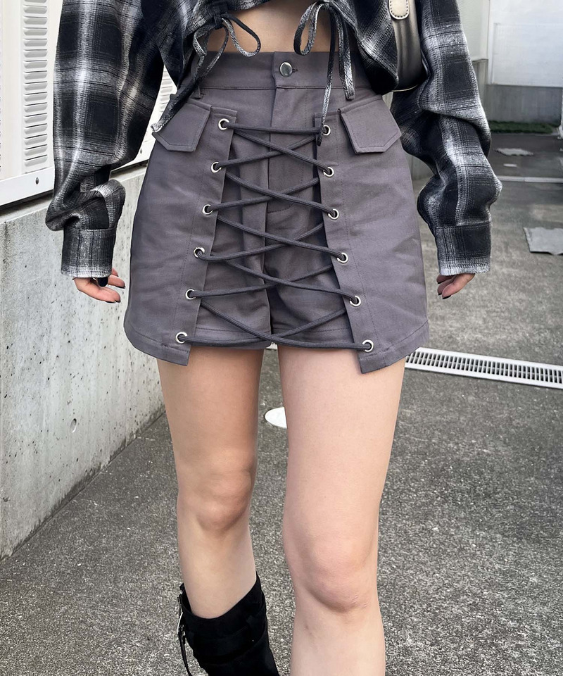 ラップ付きレースアップショートパンツ 詳細画像 グレー 4