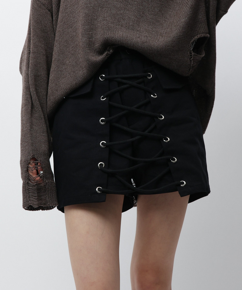 ラップ付きレースアップショートパンツ 詳細画像 ブラック 12