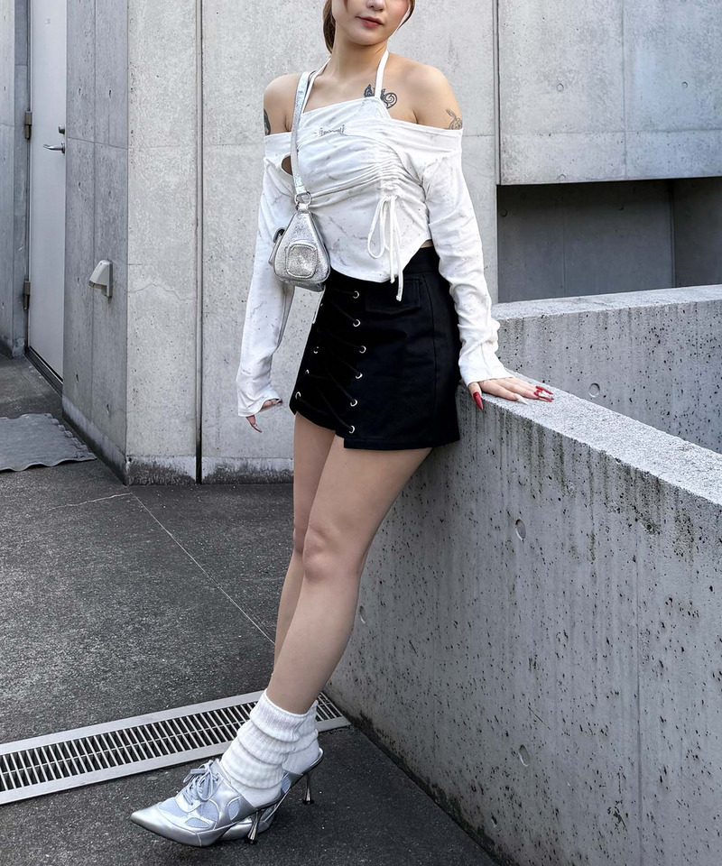 ラップ付きレースアップショートパンツ 詳細画像 ブラック 8