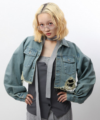 クラッシュデニムショートジャケット