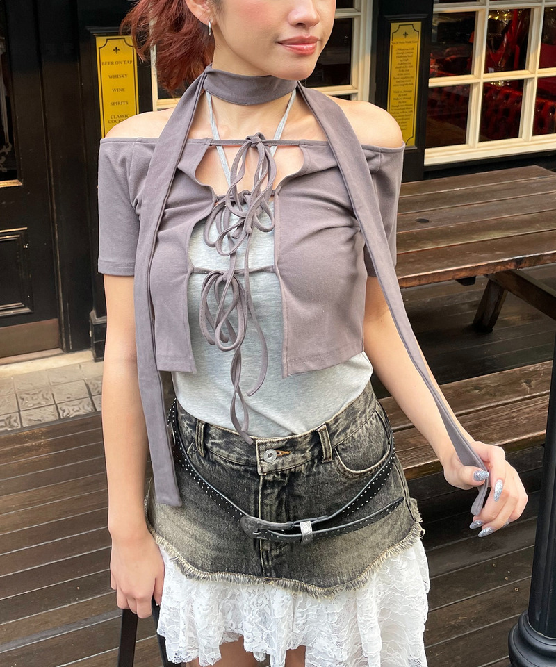 レースドッキングデニムスカート 詳細画像 ブラックデニム 3