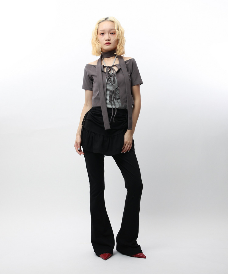 ストール付きレースアップトップス 詳細画像 グレー 2