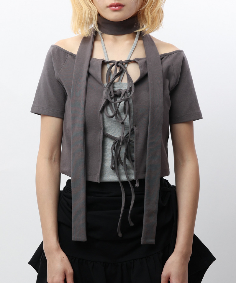 ストール付きレースアップトップス 詳細画像 グレー 6