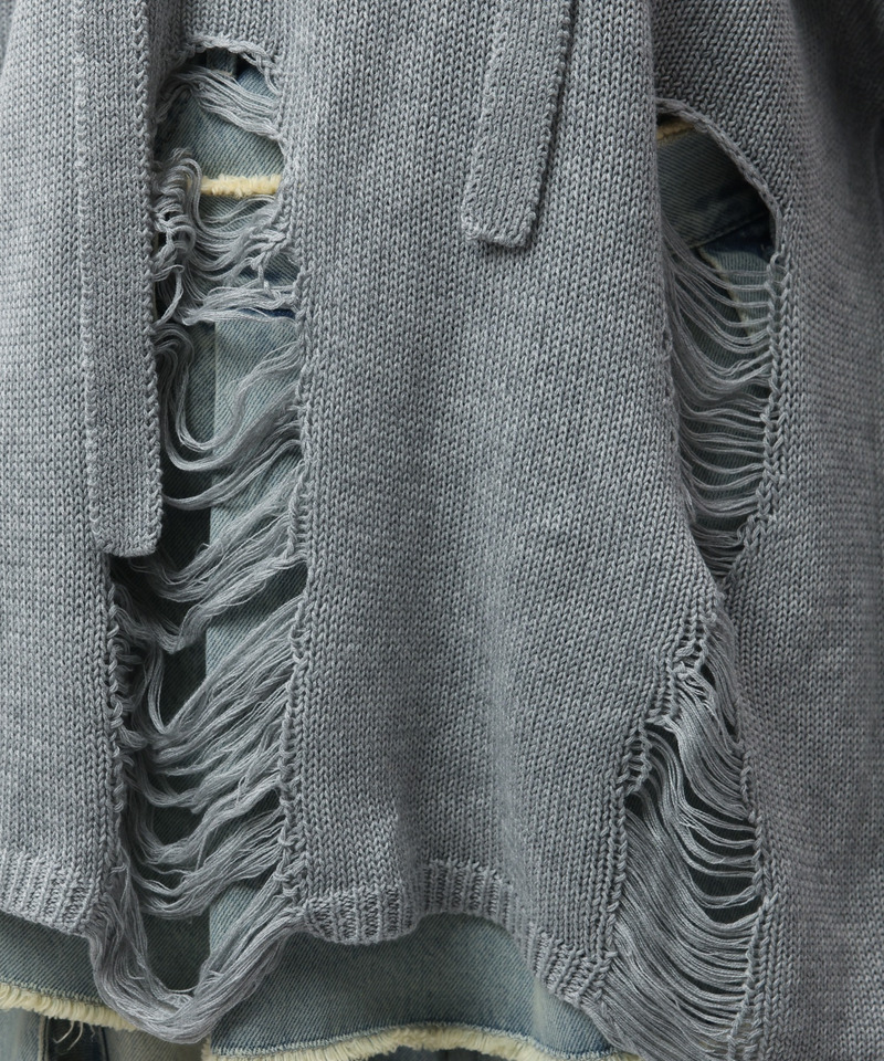 スカーフ付きダメージオーバーニット 詳細画像 グレー 18