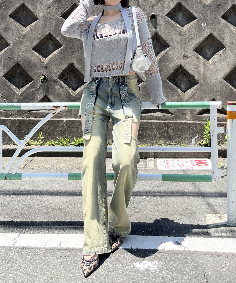ストール付きかぎ編みショートトップス 詳細画像 グレー 4