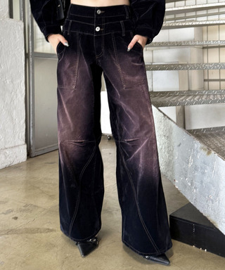 ベロアデニムルーズシルエットパンツ