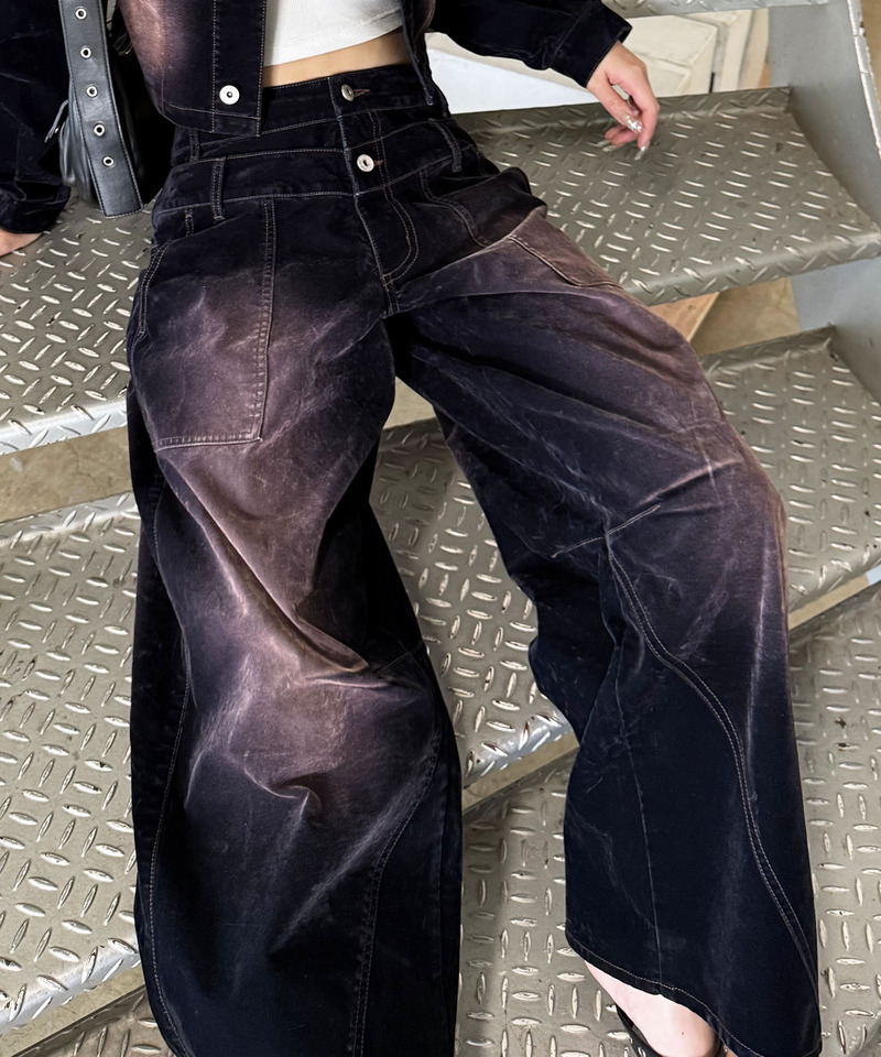 ベロアデニムルーズシルエットパンツ 詳細画像 ネイビー 3