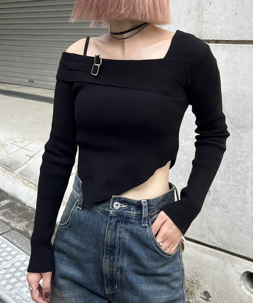 アシメヘムワンショルダーニット 詳細画像