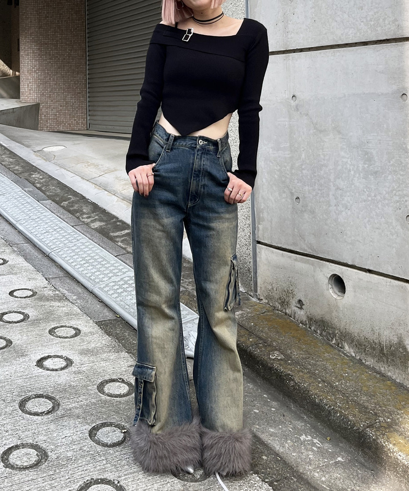 アシメヘムワンショルダーニット 詳細画像 ブラック 2