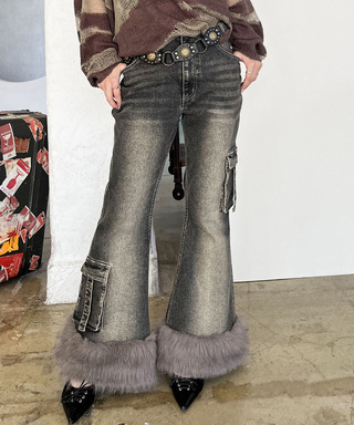 ファーデニムパンツ