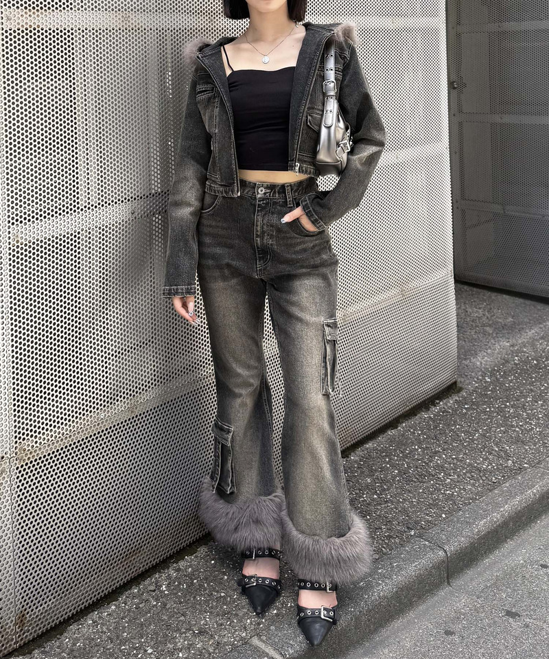 ファーデニムパンツ 詳細画像 ブラックデニム 10