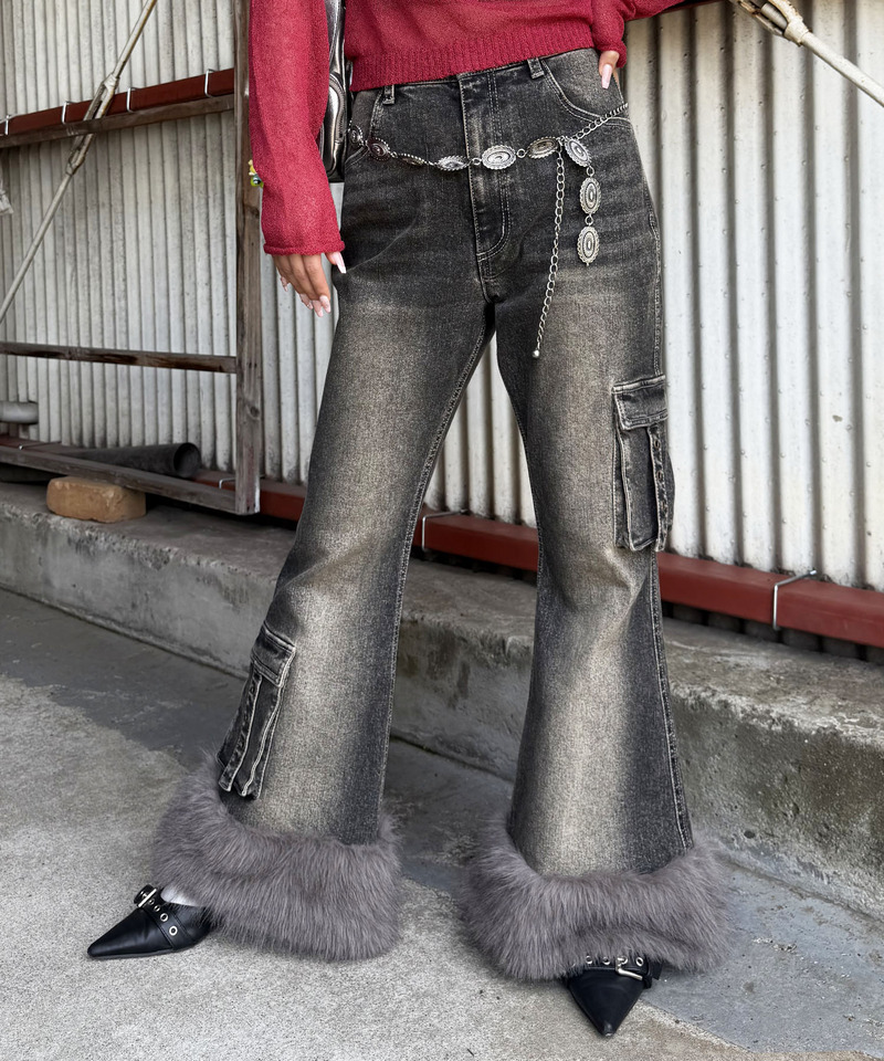 ファーデニムパンツ 詳細画像 ブラックデニム 3