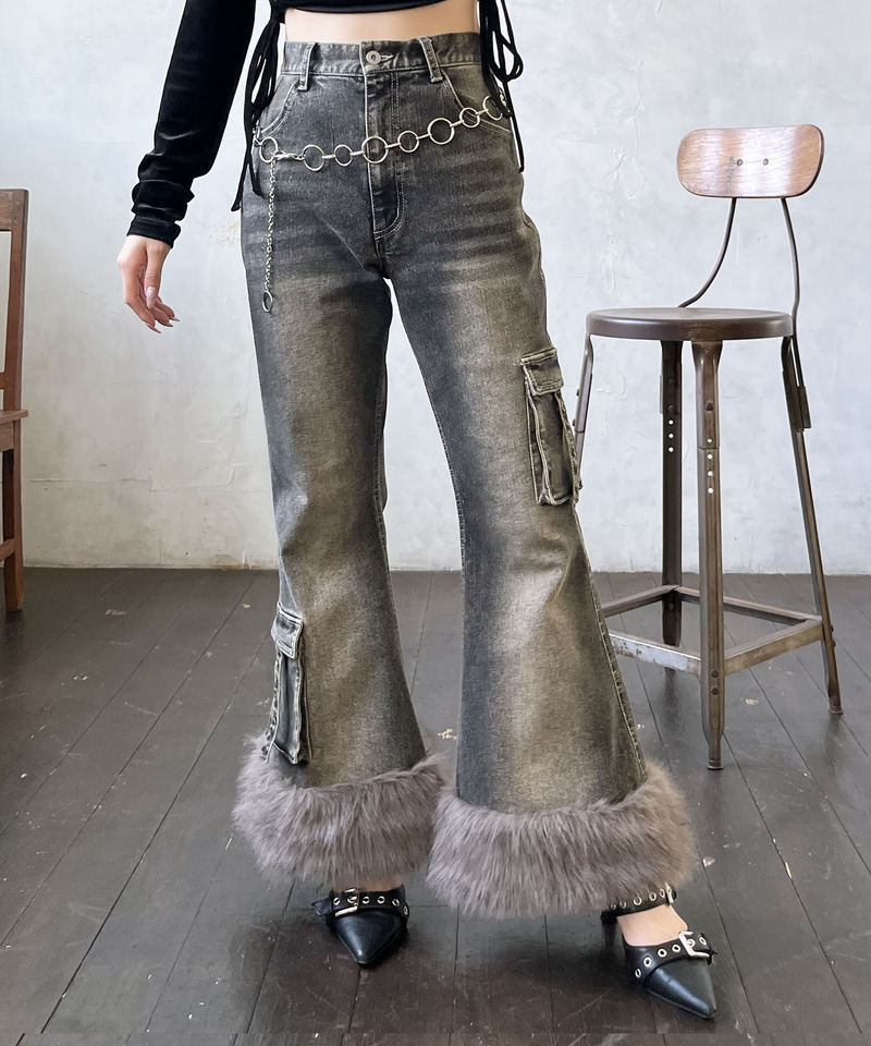 ファーデニムパンツ 詳細画像 ブラックデニム 9