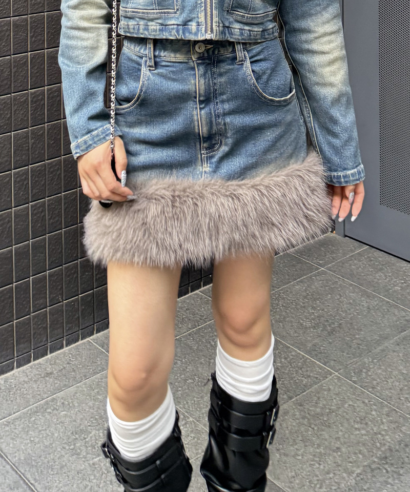 ファーデニムスカート 詳細画像 デニムブルー 3