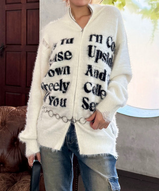 ロゴシャギーZIPニット