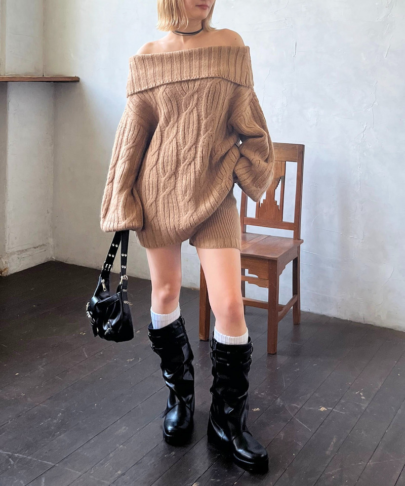 オフショルニット×ショートパンツ 詳細画像 ベージュ 4