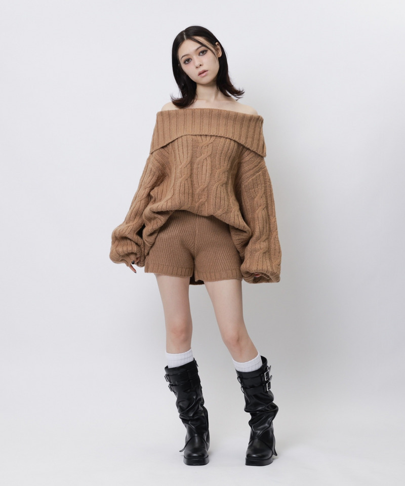 オフショルニット×ショートパンツ 詳細画像 ベージュ 6