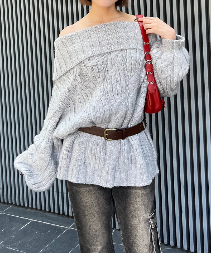 オフショルニット×ショートパンツ 詳細画像 グレー 9