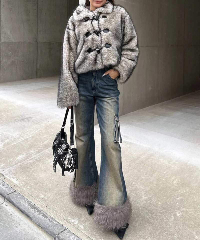 ファーダッフルショートコート 詳細画像 グレー 18