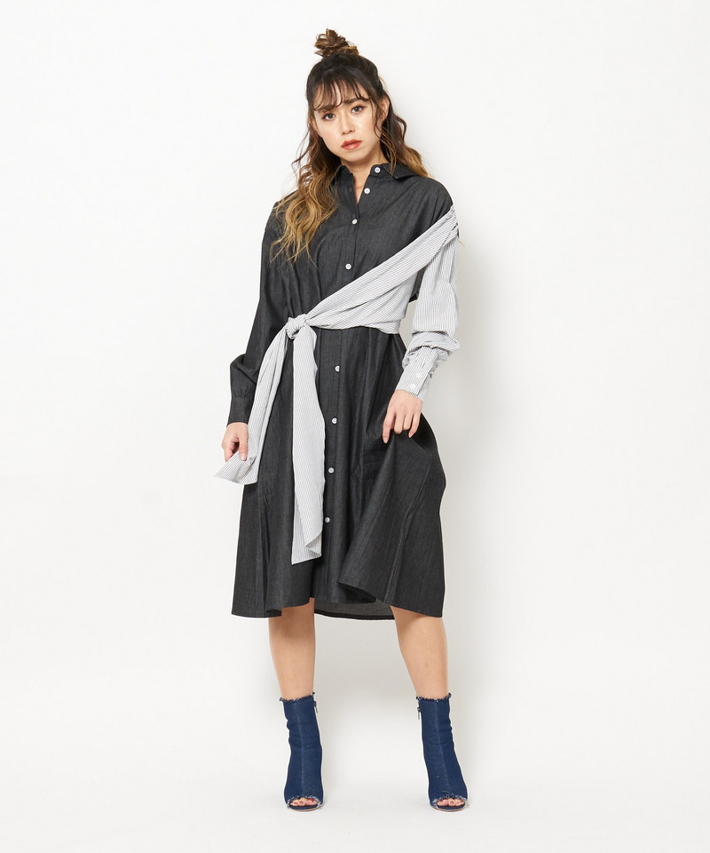 ロングリボンシャツワンピース 詳細画像 ブラックデニム 1