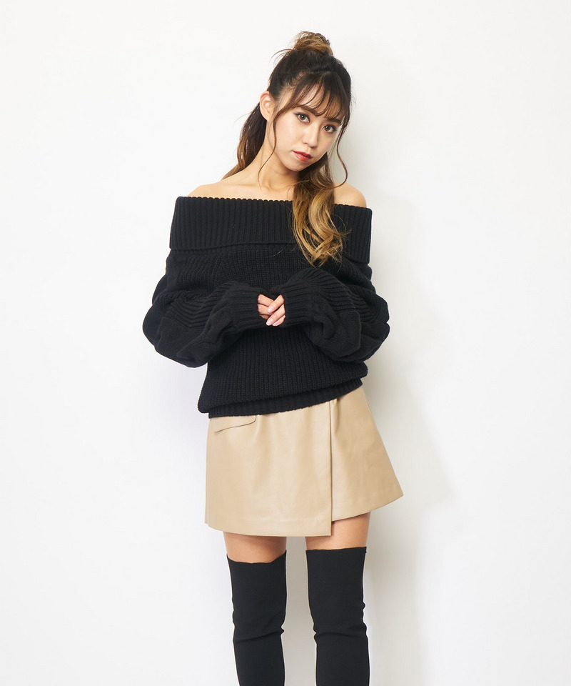 ボリュームスリーブオフショルダーニット 詳細画像 ブラック 1