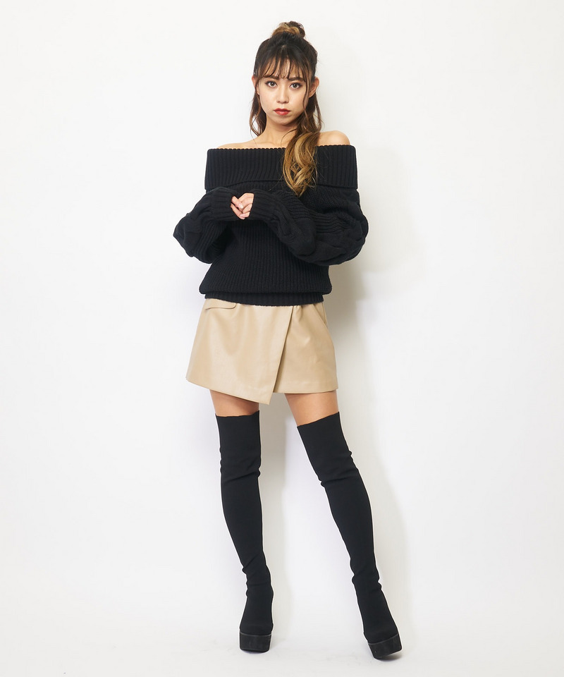 ボリュームスリーブオフショルダーニット 詳細画像 ブラック 2