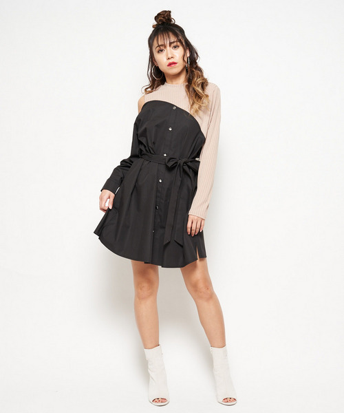 アシンメトリーヘム切替ワンピース 詳細画像