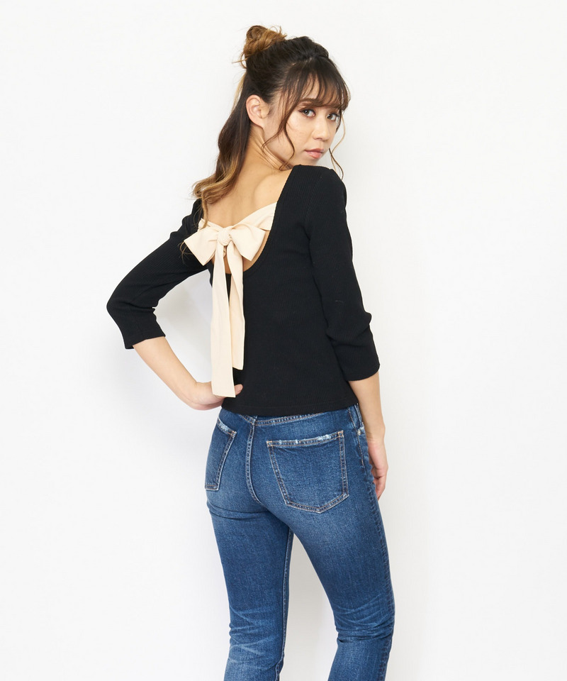 バックリボンカットトップス 詳細画像 ブラック 1