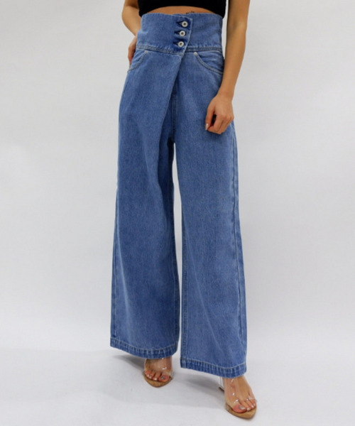 アシンメトリーデニムワイドパンツ 詳細画像