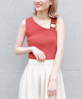 アシンメトリーノースリーブニットトップス