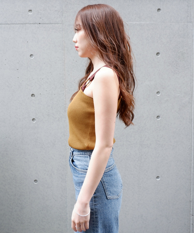 アシンメトリーノースリーブニットトップス 詳細画像 オレンジ 2