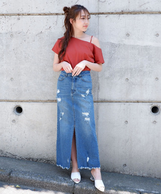 ワンショルダーシルケットトップス