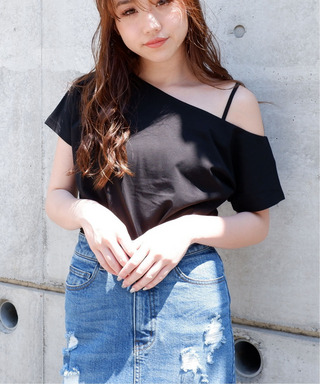 ワンショルダーシルケットトップス