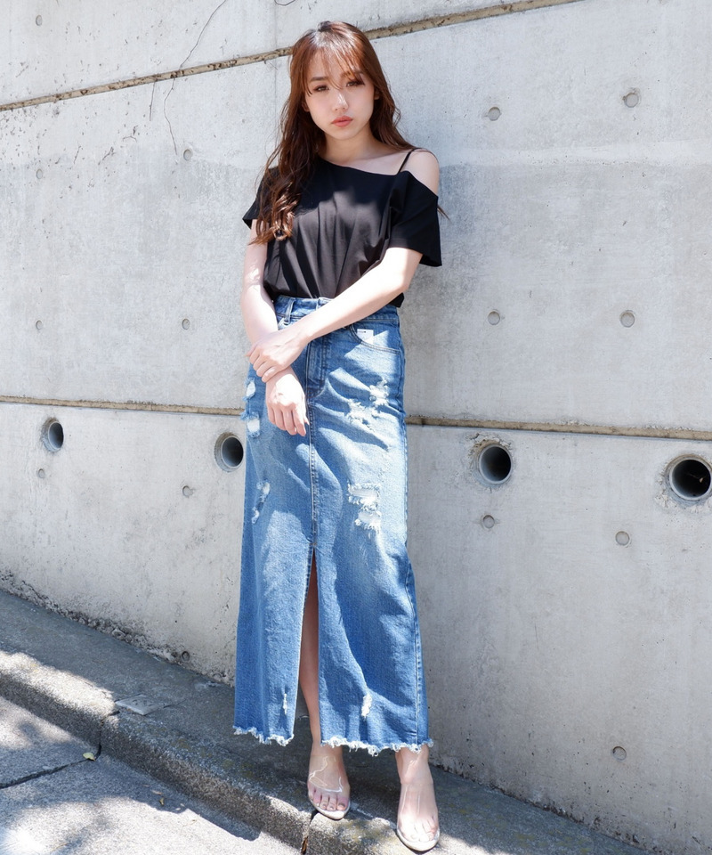 ワンショルダーシルケットトップス 詳細画像 ブラック 2