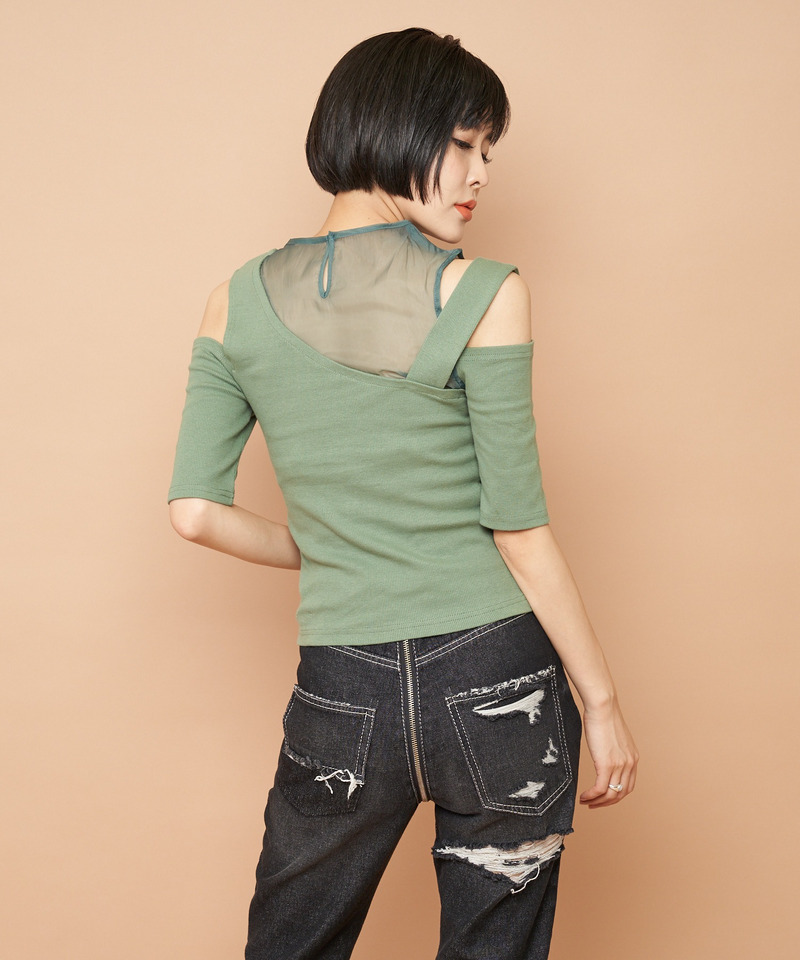 アシンメトリーシースルートップス 詳細画像 グリーン 3