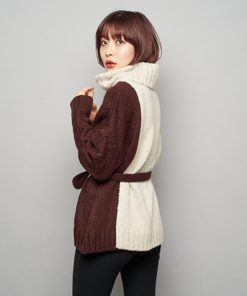 配色モヘアタッチタートルニット 詳細画像 ベージュ 4