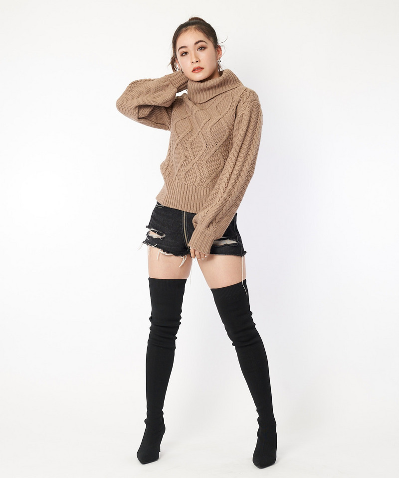 ケーブル編みタートルニットトップス 詳細画像 ベージュ 2