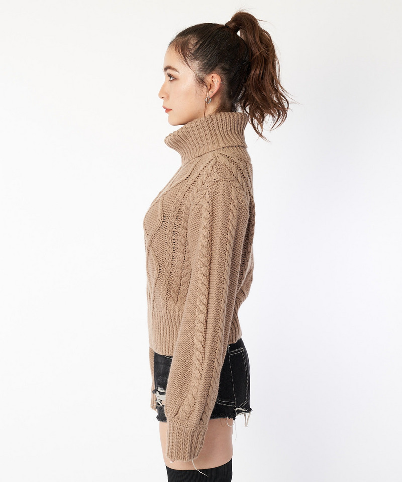ケーブル編みタートルニットトップス 詳細画像 ベージュ 3