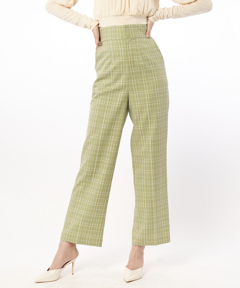 チェック柄ストレートパンツ 詳細画像 グリーン系 1