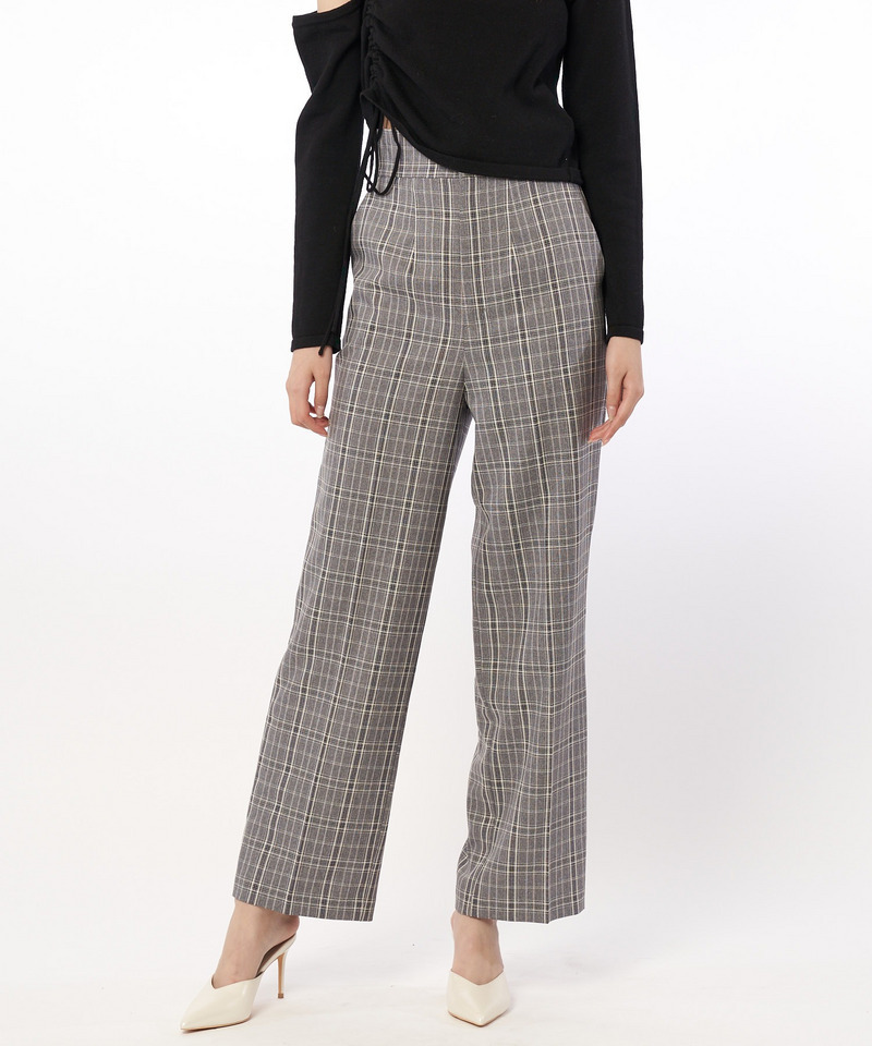 チェック柄ストレートパンツ 詳細画像 グレー系 1